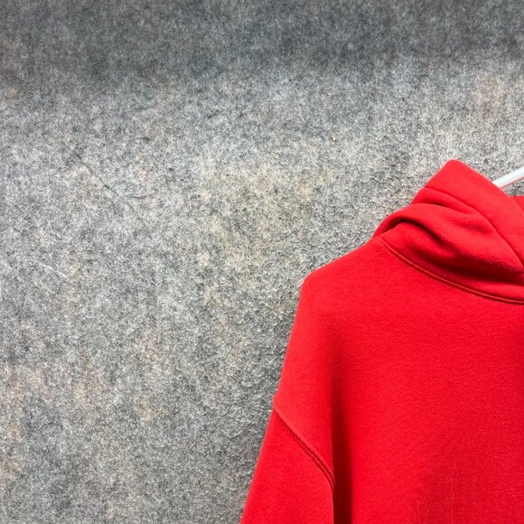 Nike Hoodie Men Medium Red Fleece Pullover Sweater Cotton Swoosh Kangaroo Pocket - Picture 4 of 10